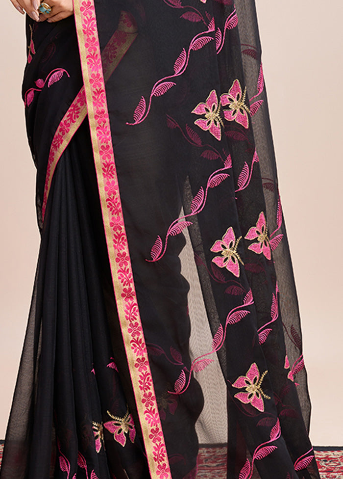 Black Georgette Saree With Blouse Piece Sale 2025 New