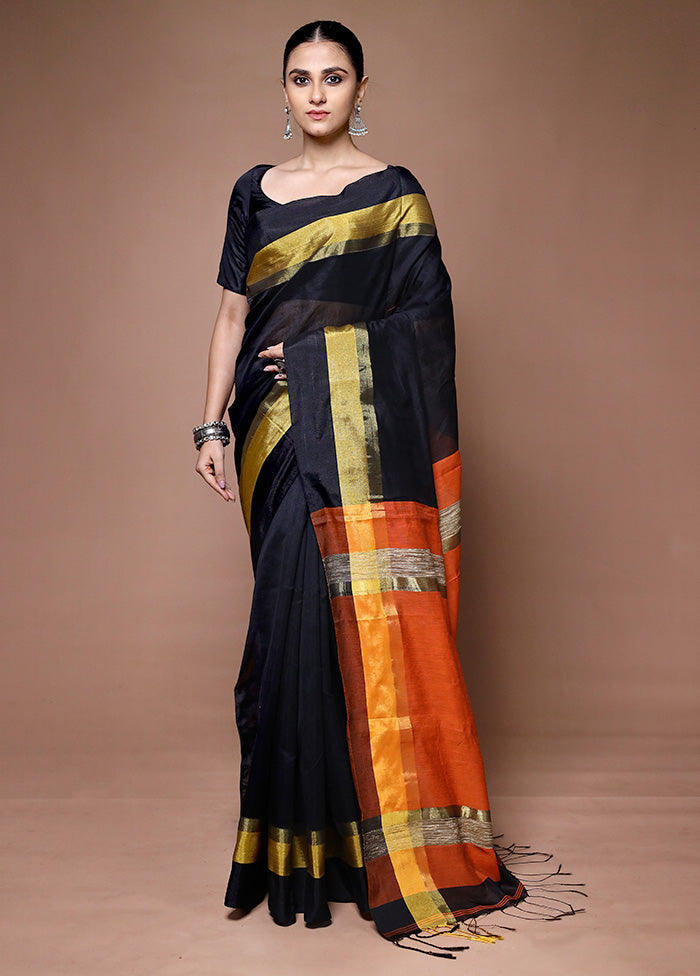 Black Matka Silk Saree With Blouse Piece Free Shipping Finishline