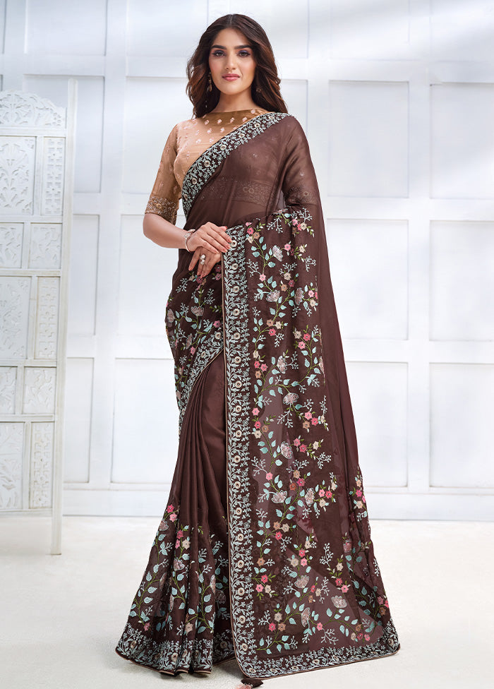 Brown Georgette Saree With Blouse Piece Outlet Store Cheap Pice