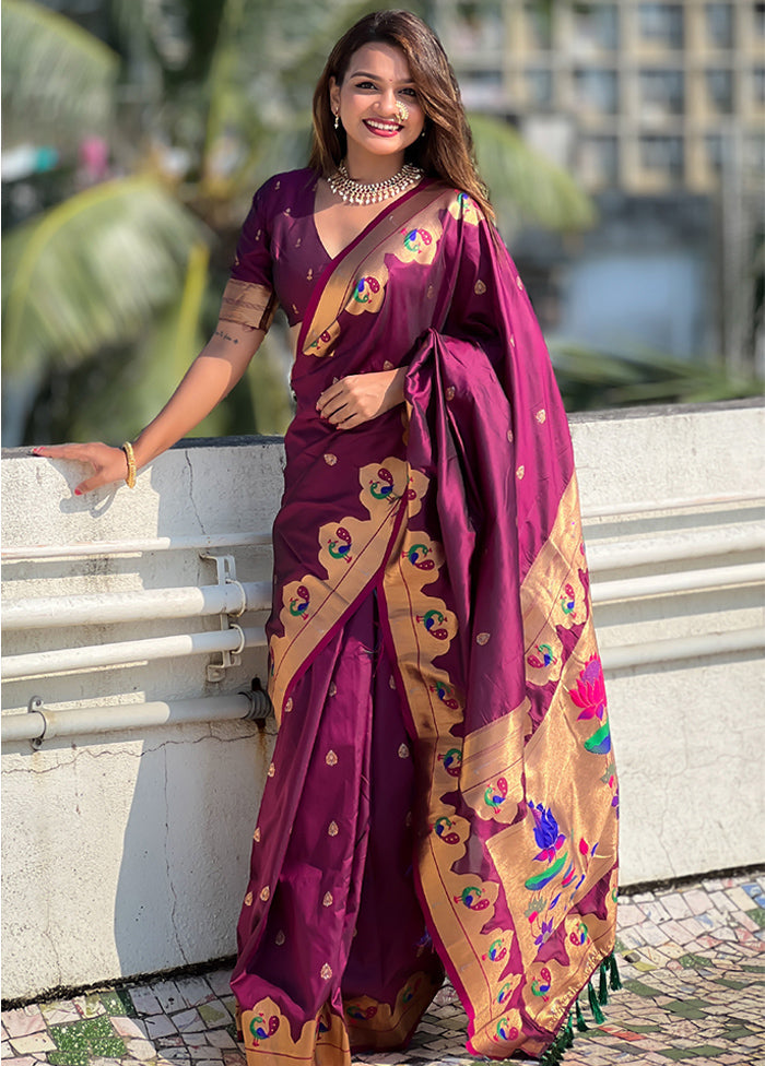 Magenta Spun Silk Saree With Blouse Piece On Hot Sale