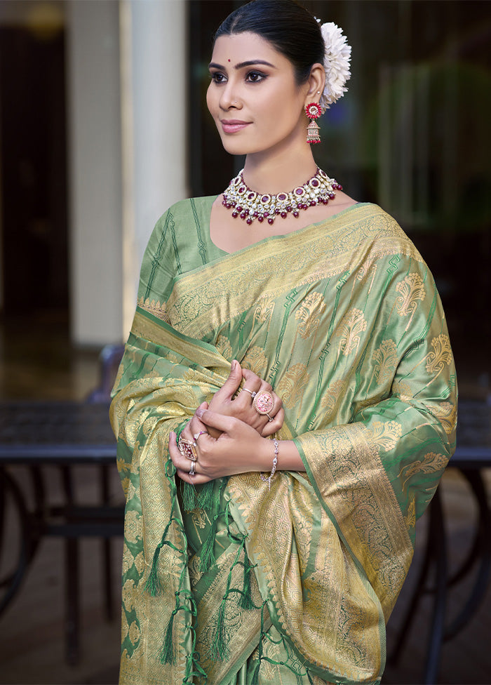 Rama Green Satin Silk Saree With Blouse Piece Sale Footlocker Pictures