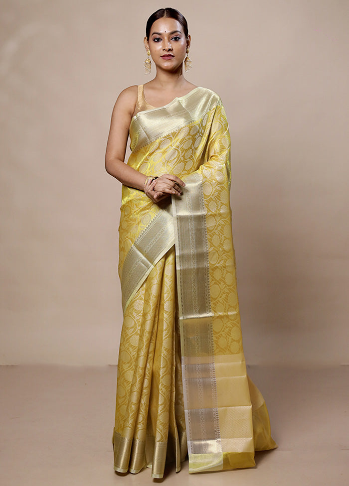 Yellow Tissue Silk Saree With Blouse Piece Many Kinds Of Sale Online