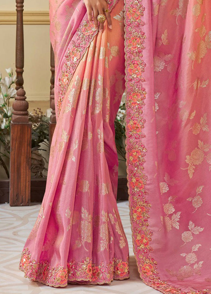 Pink Spun Silk Saree With Blouse Piece Cheap Pice Wholesale