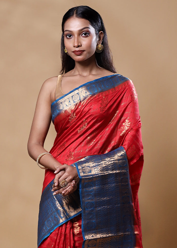 Red Handloom Dupion Pure Silk Saree With Blouse Piece Top Quality Online