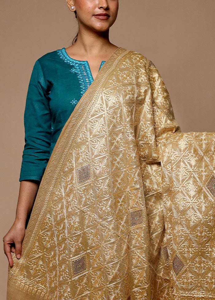 Cream Butta Work With Zari Woven Border Shawl Really For Sale