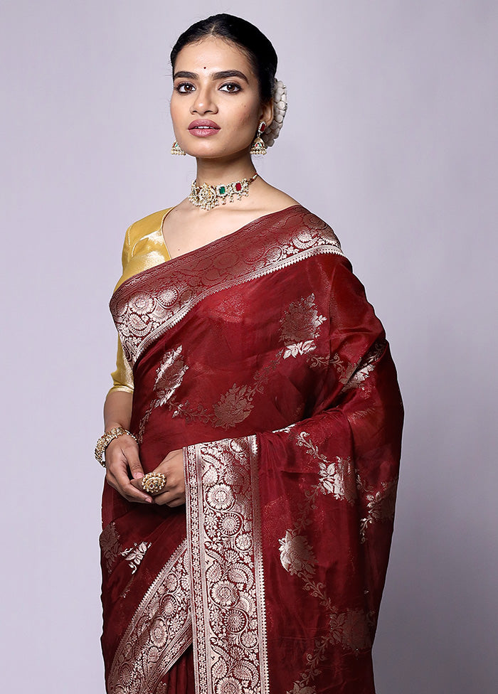 Maroon Dupion Silk Saree With Blouse Piece For Sale Finishline