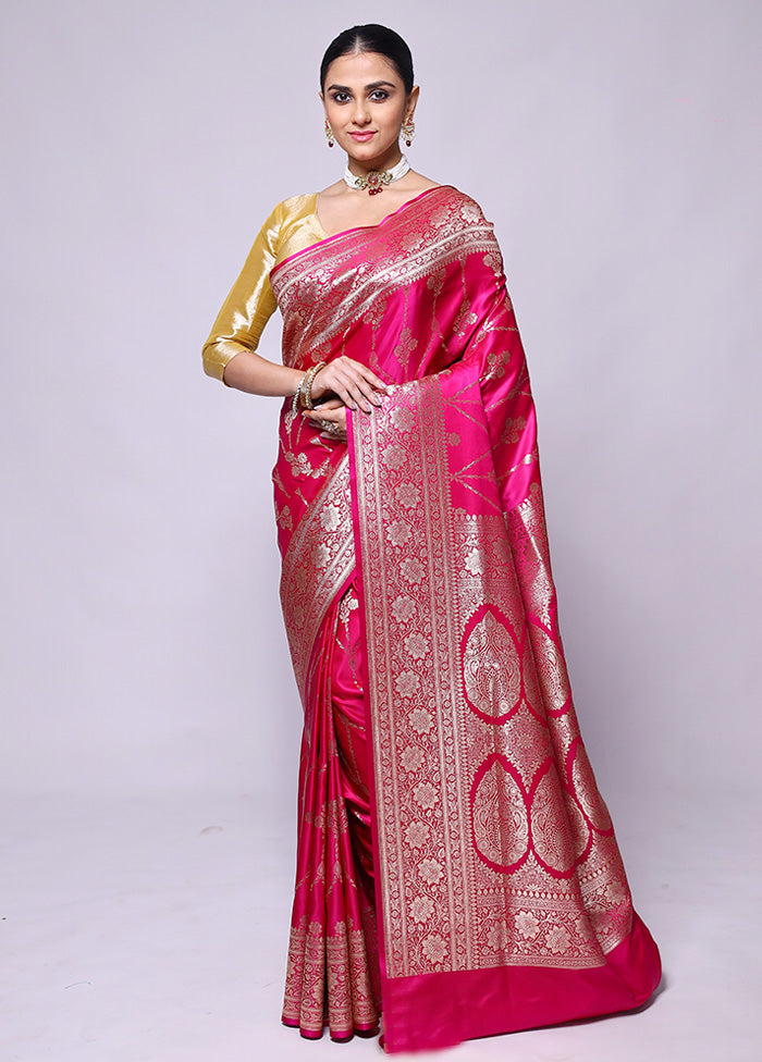 Pink Banarasi Silk Saree With Blouse Piece Cheapest Pice