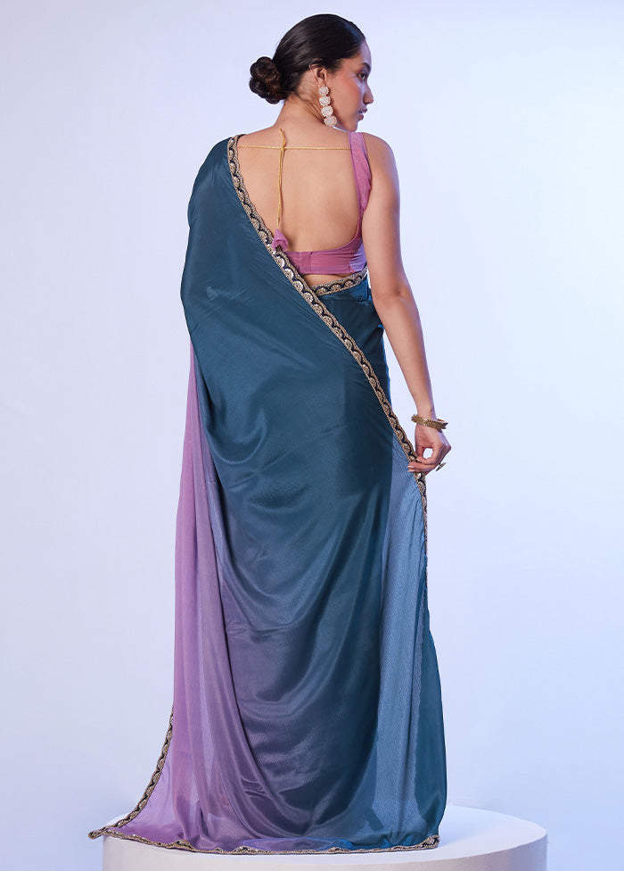 Teal Blue Spun Silk Saree With Blouse Piece With Credit Card Cheap Pice