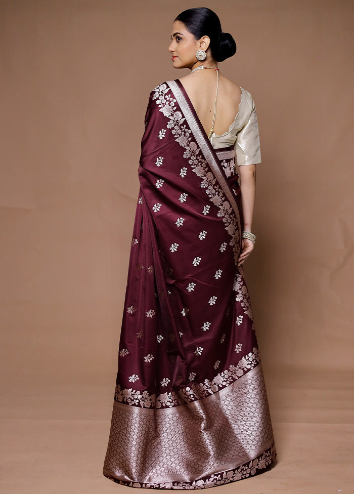 Wine Katan Silk Saree With Blouse Piece View Cheap Online