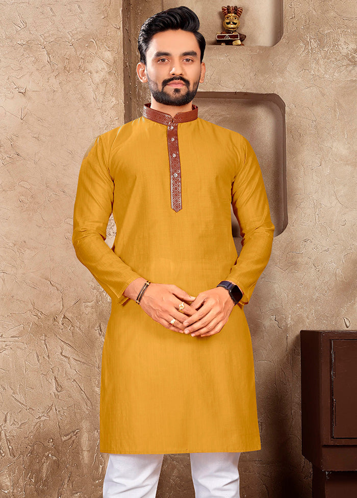 Mustard Silk Kurta And Pajama Set Free Shipping Inexpensive