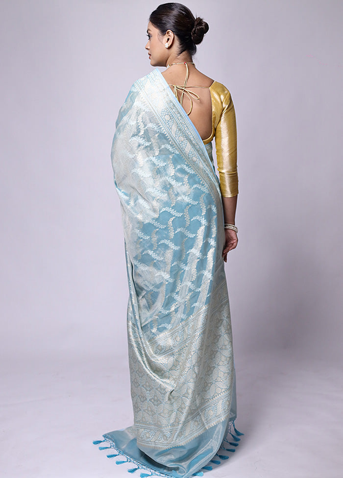 Blue Tissue Silk Saree With Blouse Piece Ebay