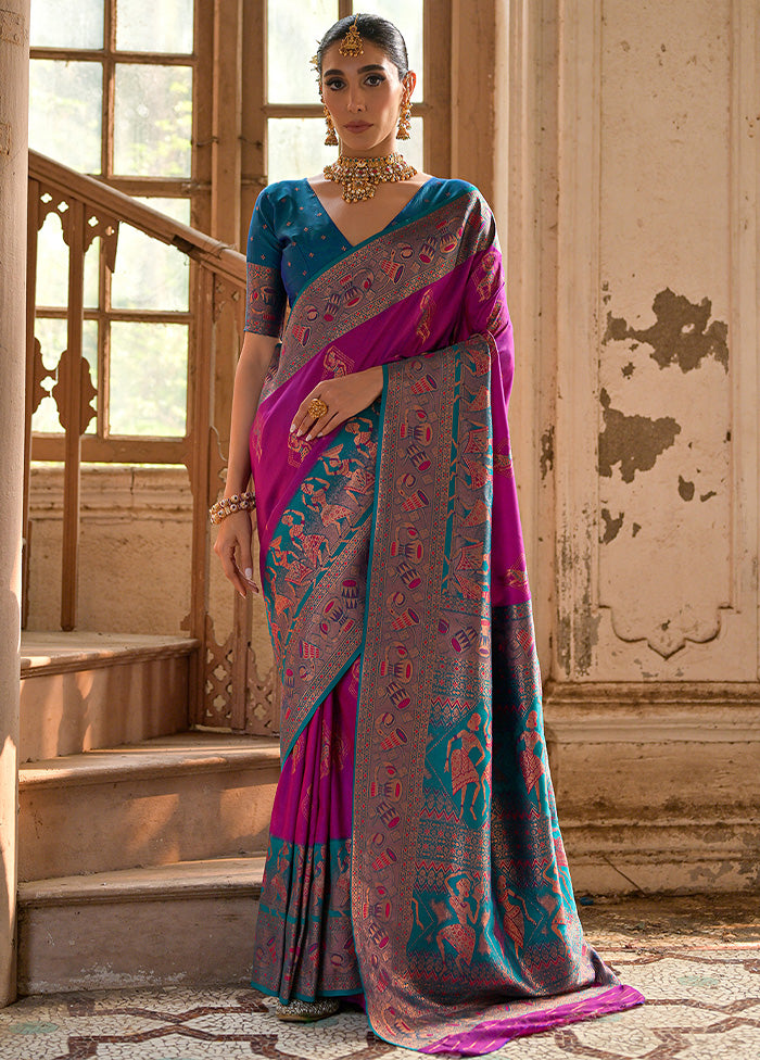 Wine Banarasi Silk Saree With Blouse Piece Best Place