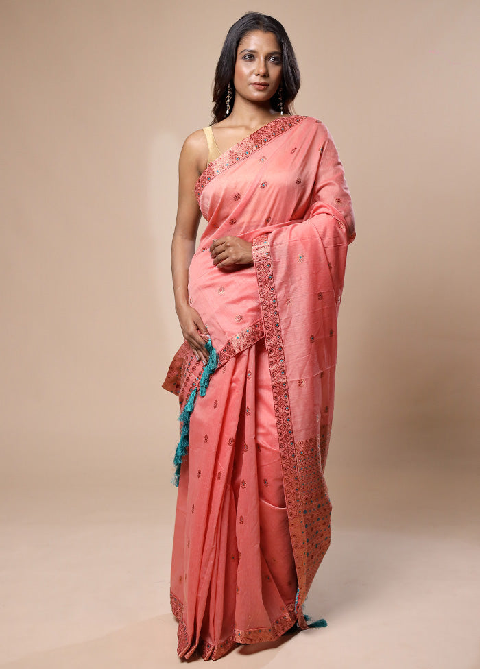 Pink Assam Silk Saree With Blouse Piece Outlet Online Shop