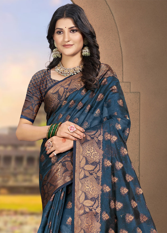 Navy Blue Spun Silk Saree With Blouse Piece Cheap Pice Outlet