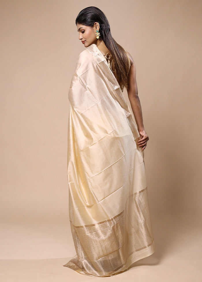 Cream Dupion Silk Saree With Blouse Piece Discounts Sale Online