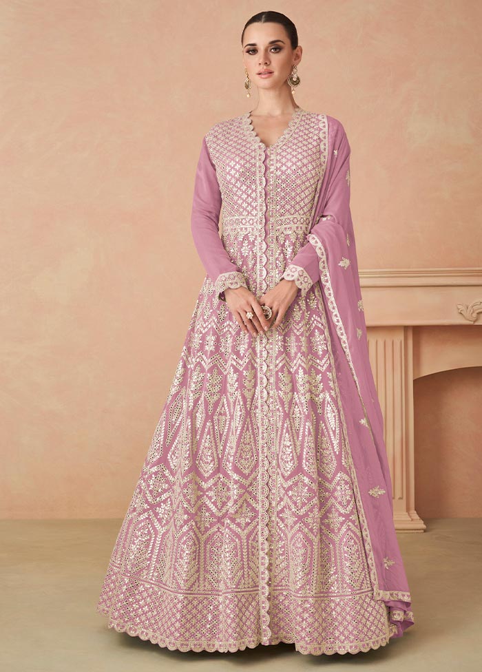 3 Pc Pink Semi Stitched Georgette Suit Set Footaction Online