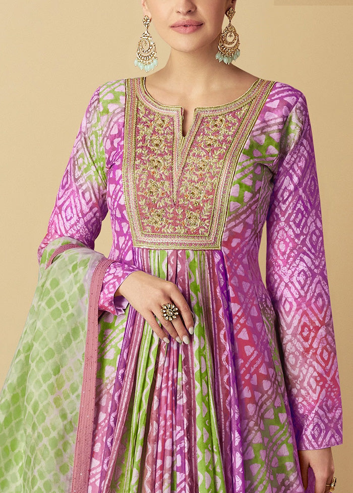 2 Pc Purple Semi Stitched Silk Kurti Set Extremely Cheap Online