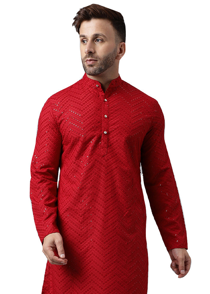 Red Silk Embroidered Kurta Buy Cheap Discounts