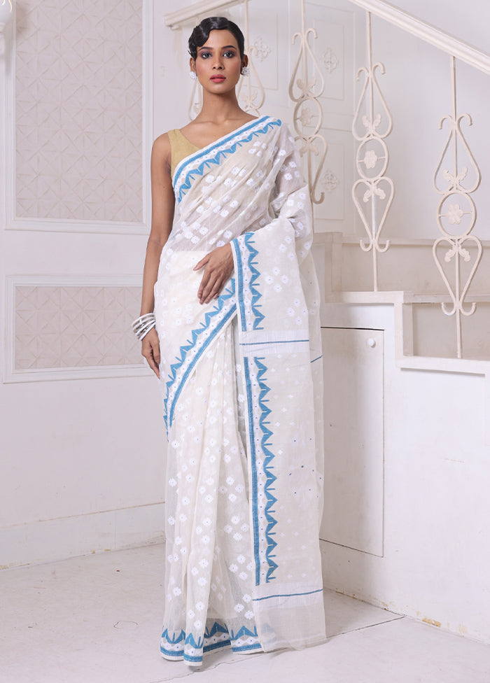 Off White Pure Cotton Texture Saree Without Blouse Piece Latest