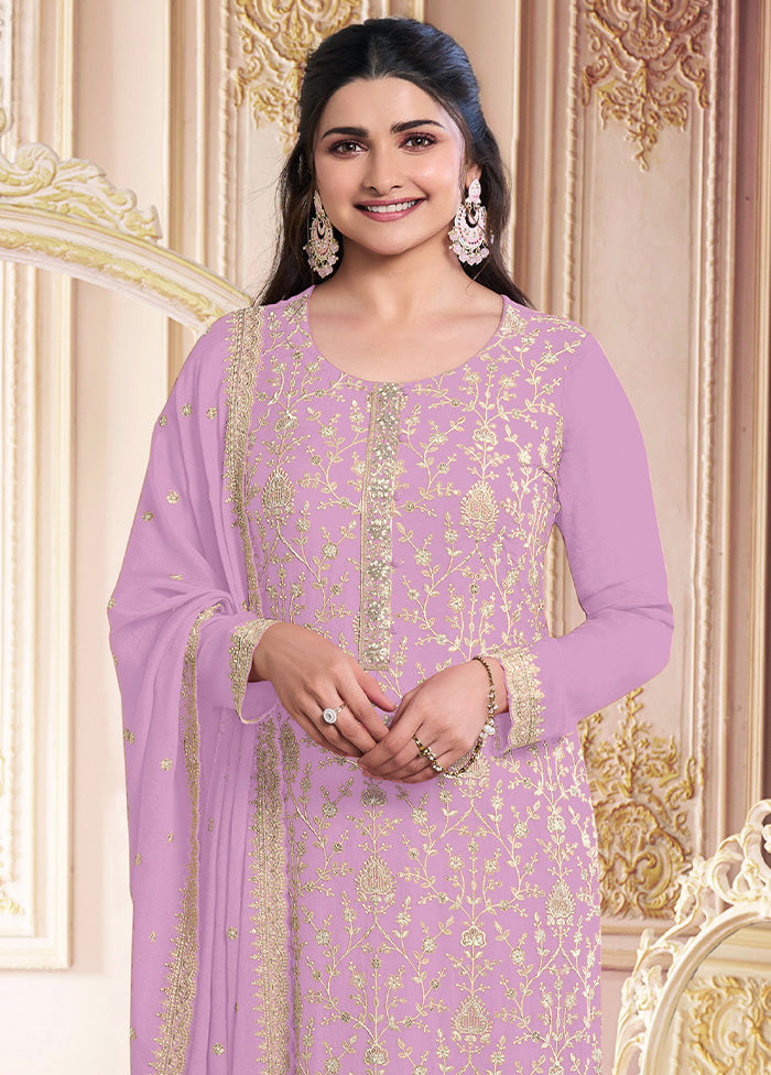 3 Pc Purple Semi Stitched Georgette Suit Set Cheap Wholesale