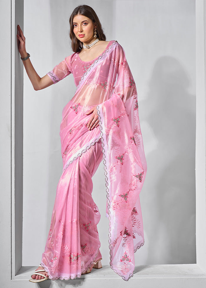 Pink Net Saree With Blouse Piece Clearance Cost