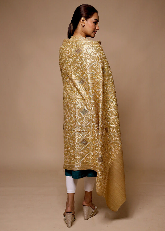 Cream Butta Work With Zari Woven Border Shawl Really For Sale