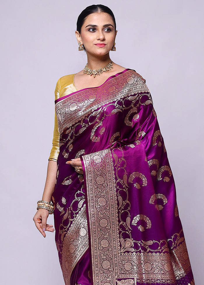 Purple Banarasi Silk Saree With Blouse Piece Online Online With Mastercard