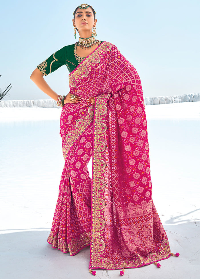 Pink Pure Georgette Saree With Blouse Piece Discount Many Kinds Of