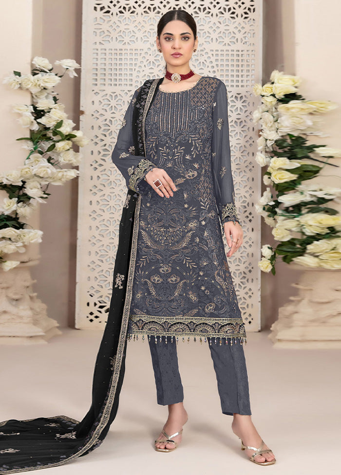 3 Pc Grey Semi Stitched Georgette Suit Set 2025 New Cheap Pice