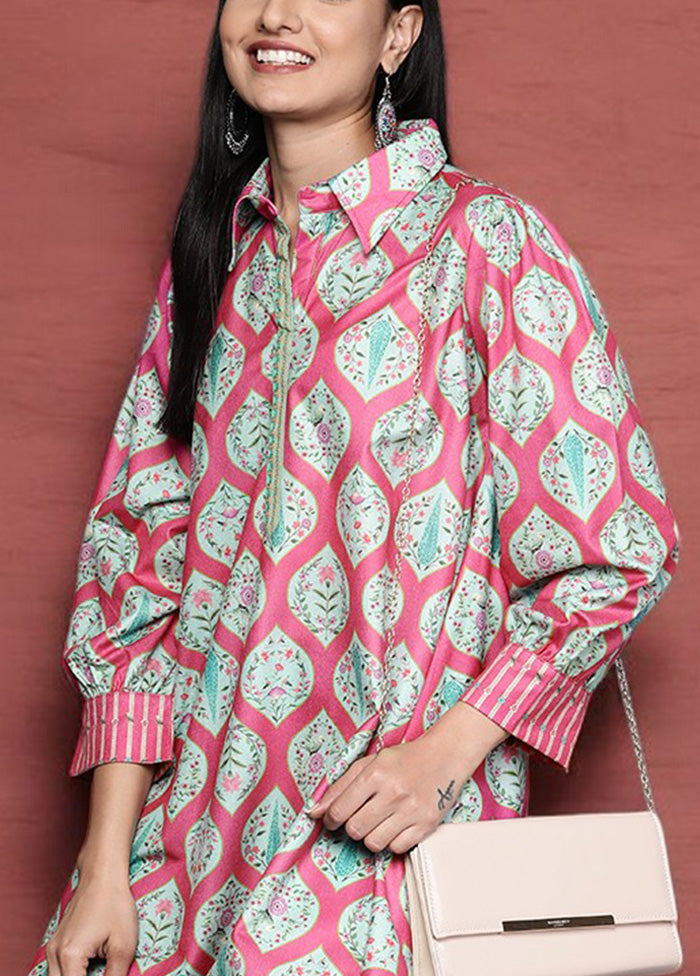 Fuchsia Readymade Polyester Tunic Free Shipping Shop Offer