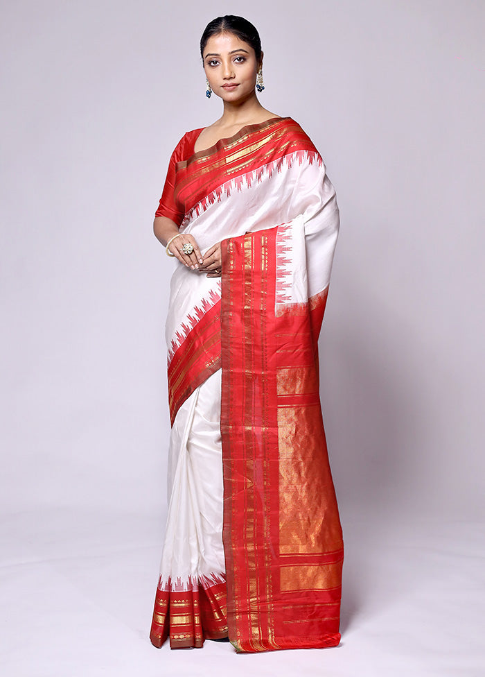 White Gadwal Pure Silk Saree Without Blouse Piece Cheap Eastbay