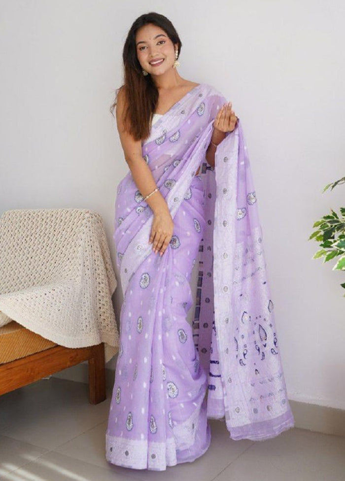 Lavender Cotton Saree With Blouse Piece Largest Supplier Cheap Pice