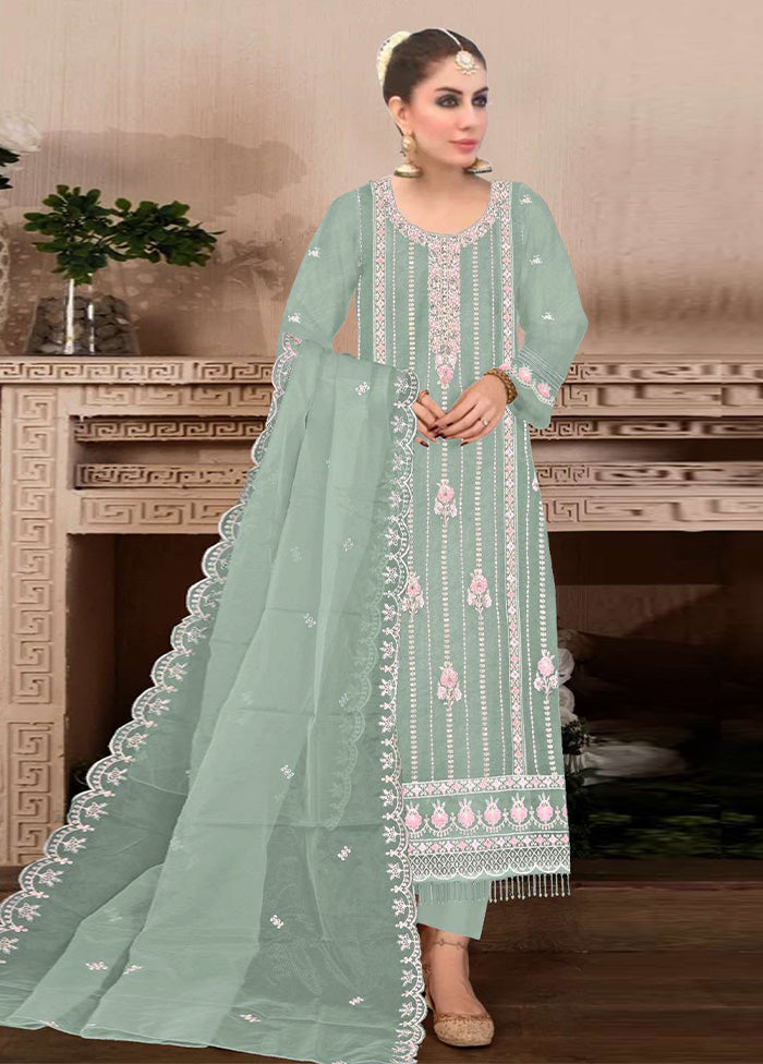 3 Pc Light Green Semi Stitched Georgette Suit Set Cheap Explore