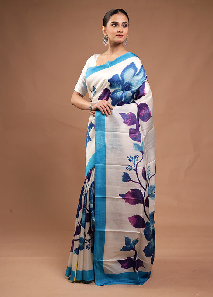 Cream Printed Pure Silk Saree Without Blouse Piece For Nice