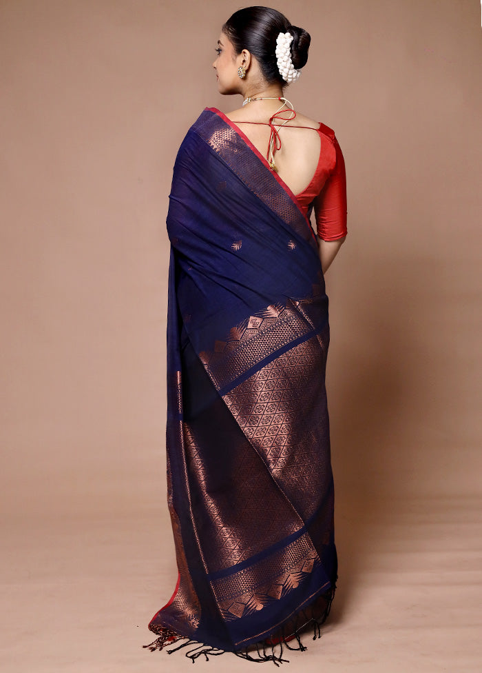 Blue Matka Silk Saree With Blouse Piece Best Sale Cheap Online