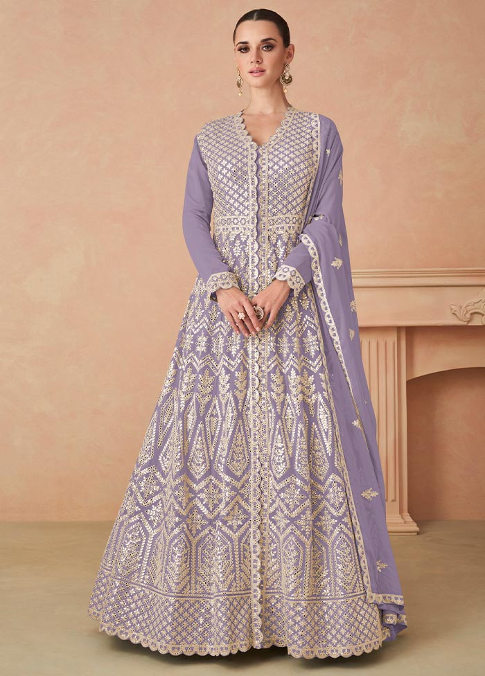 3 Pc Lavender Semi Stitched Georgette Suit Set Free Shipping Online