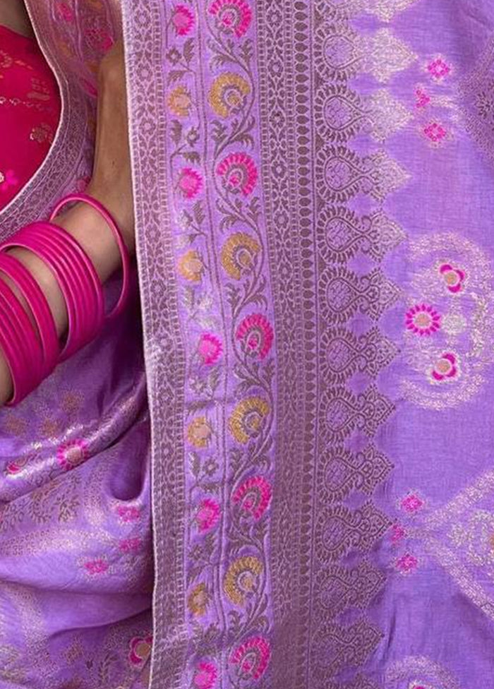 Lavender Banarasi Silk Saree With Blouse Piece Discount Amazon