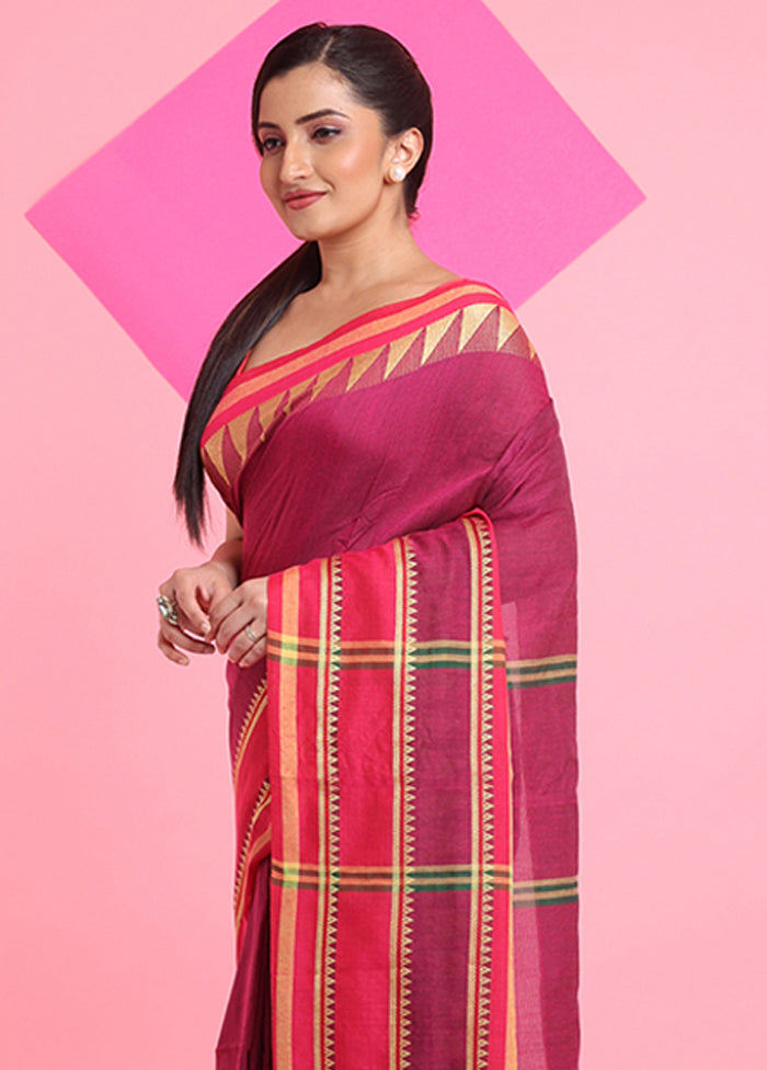 Fuchsia Cotton Saree With Blouse Piece For Sale Free Shipping