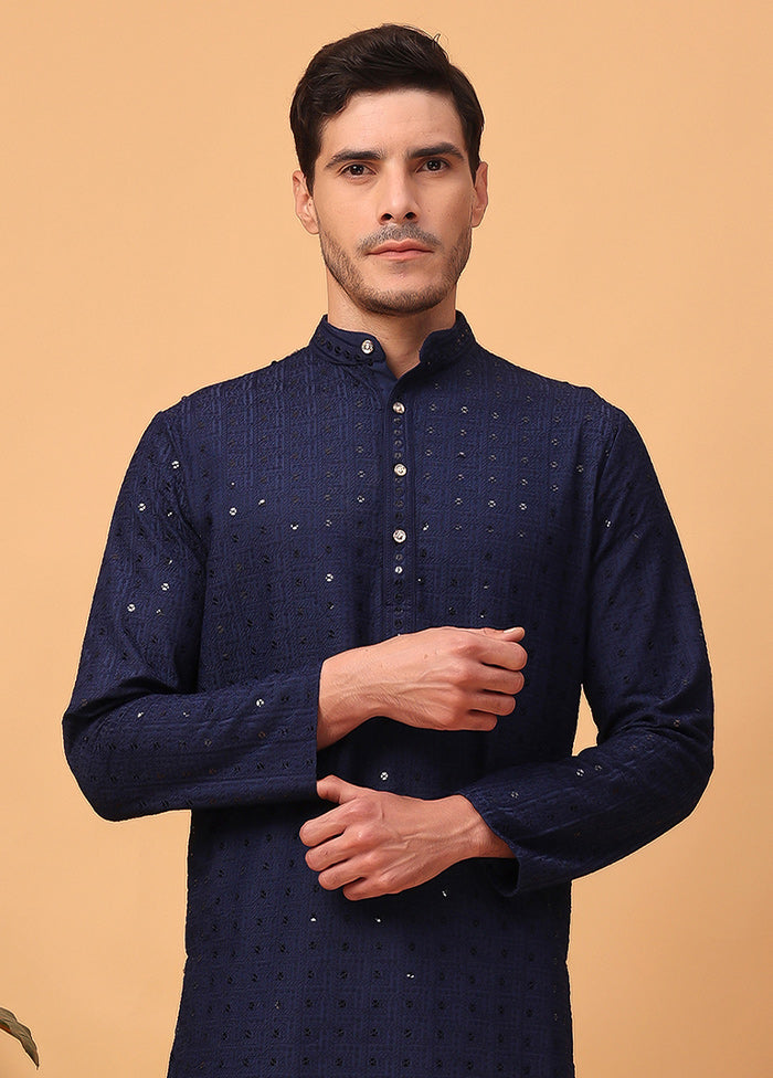 Navy Blue Viscose Embroidered Kurta Cheap Manchester Great Sale