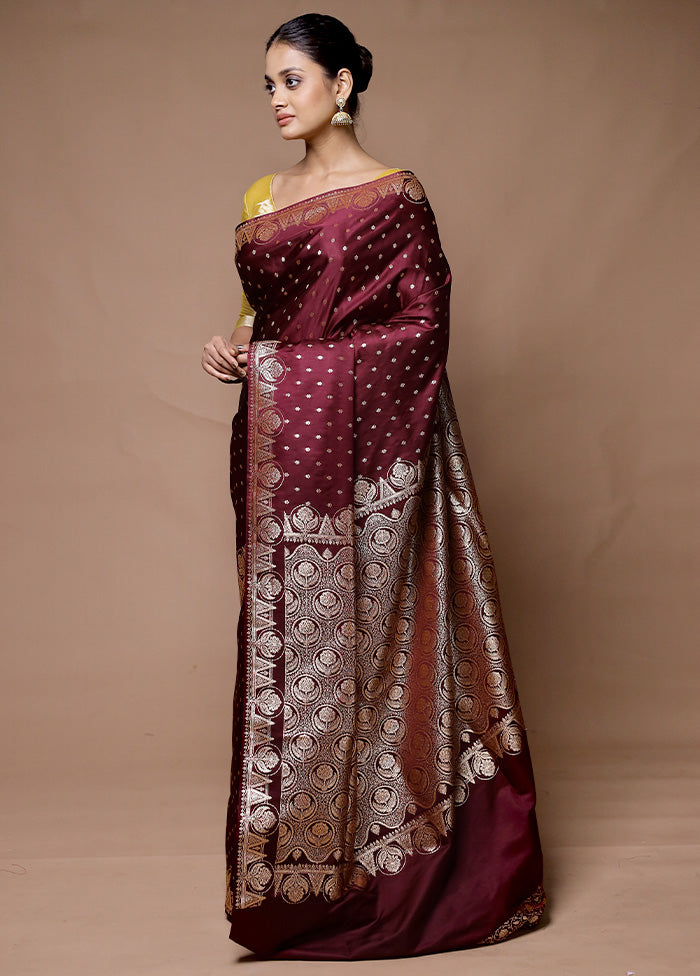 Maroon Banarasi Silk Saree With Blouse Piece Latest Collections For Sale