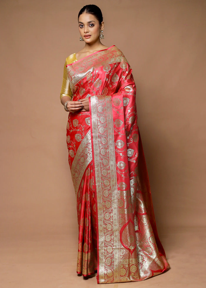 Pink Banarasi Silk Saree With Blouse Piece Cheap Best Seller