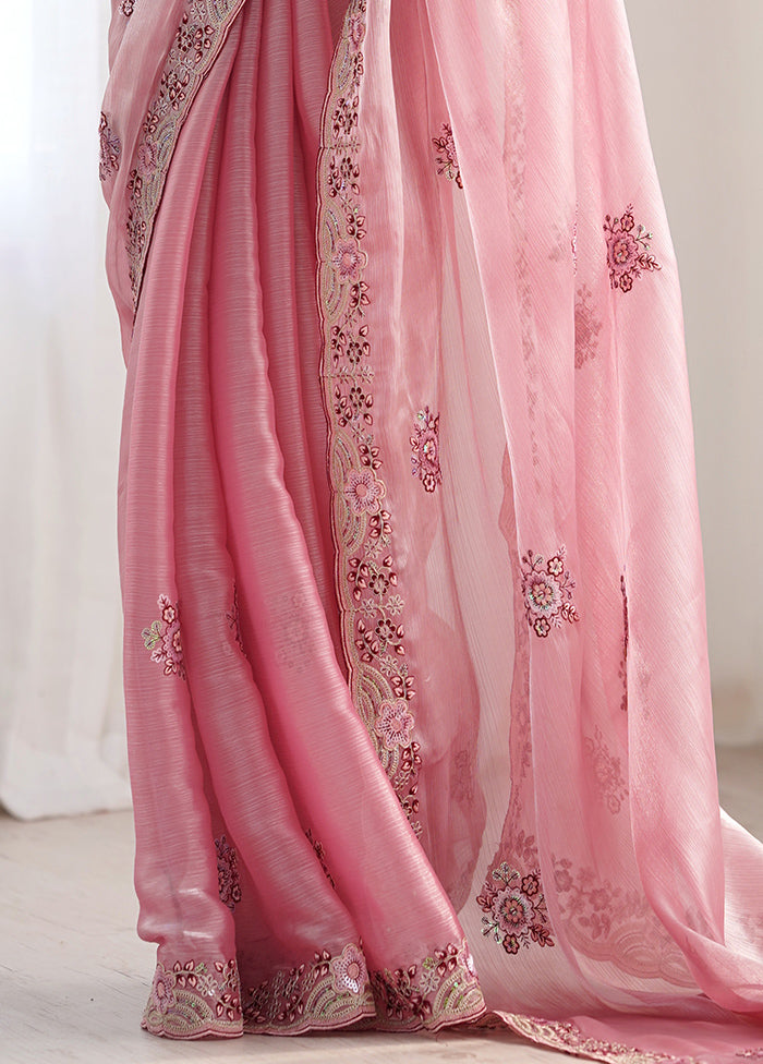 Pink Spun Silk Saree With Blouse Piece Visit New Cheap Pice