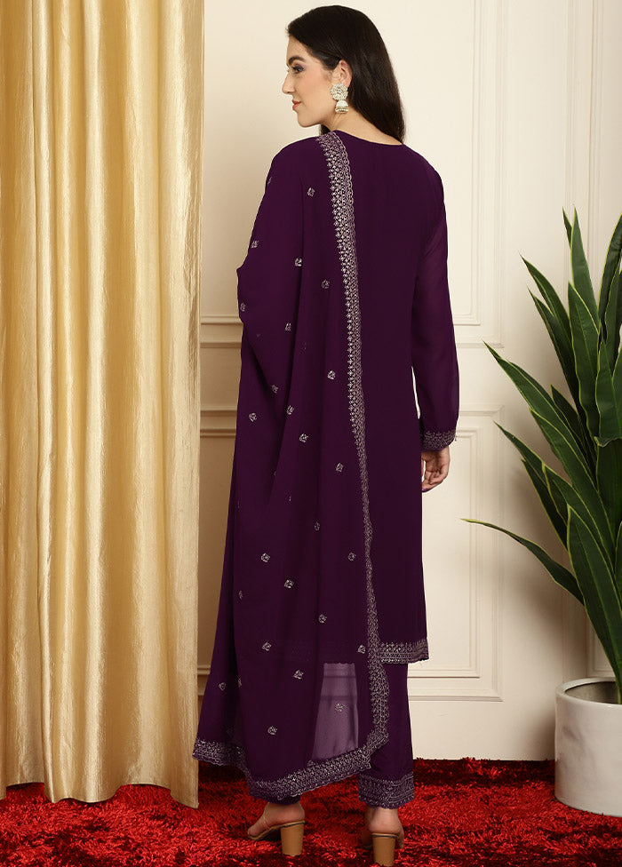 3 Pc Burgundy Unstitched Georgette Suit Set Buy Cheap Cheapest