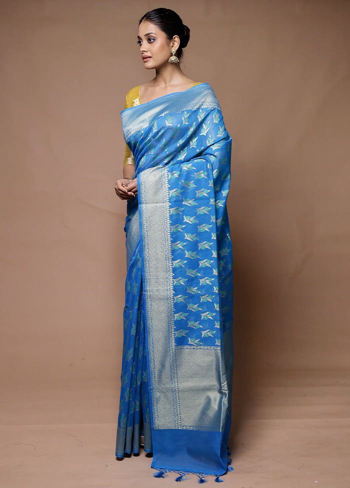 Blue Kora Silk Saree With Blouse Piece Amazon Sale Online