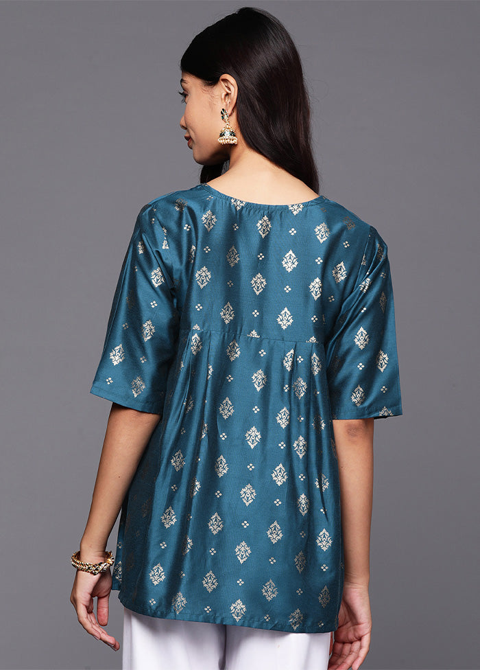 Teal Blue Readymade Silk Tunic Cheap Sale Lowest Pice