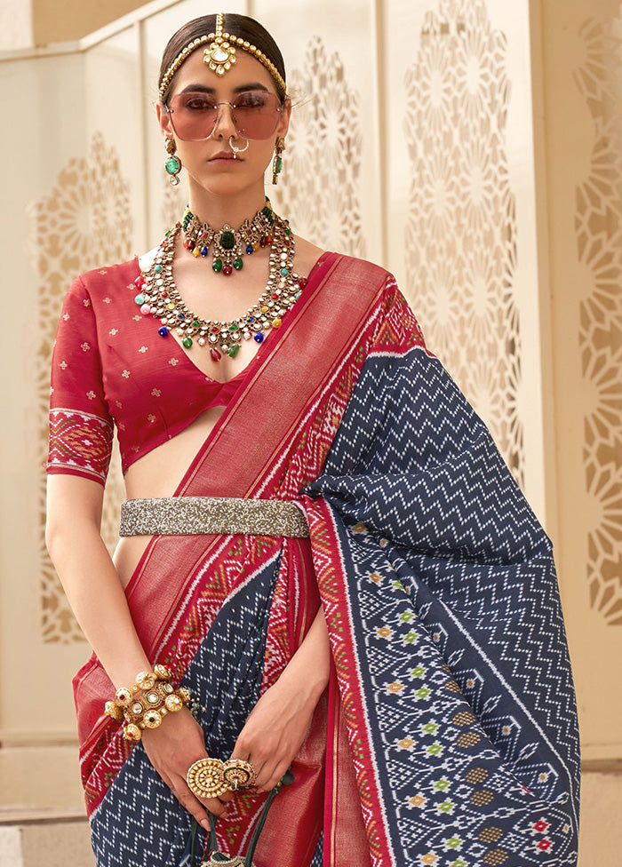 Blue Dupion Silk Saree With Blouse Piece Manchester