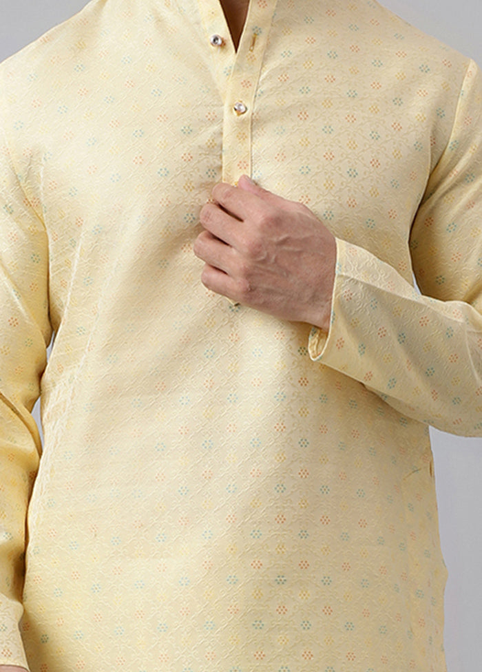 Cream Viscose Jacquard Long Kurta For Cheap