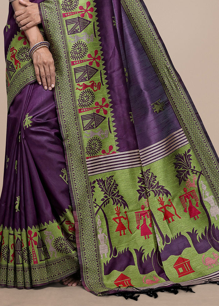 Wine Spun Silk Saree With Blouse Piece Sale In China