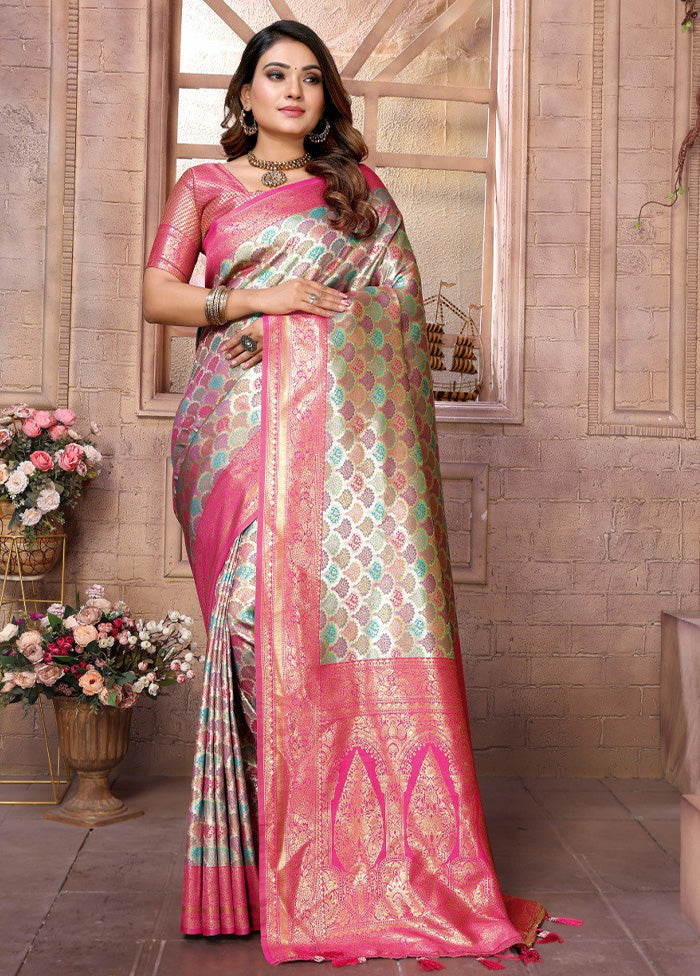 Pink Banarasi Silk Saree With Blouse Piece Sale Online Online