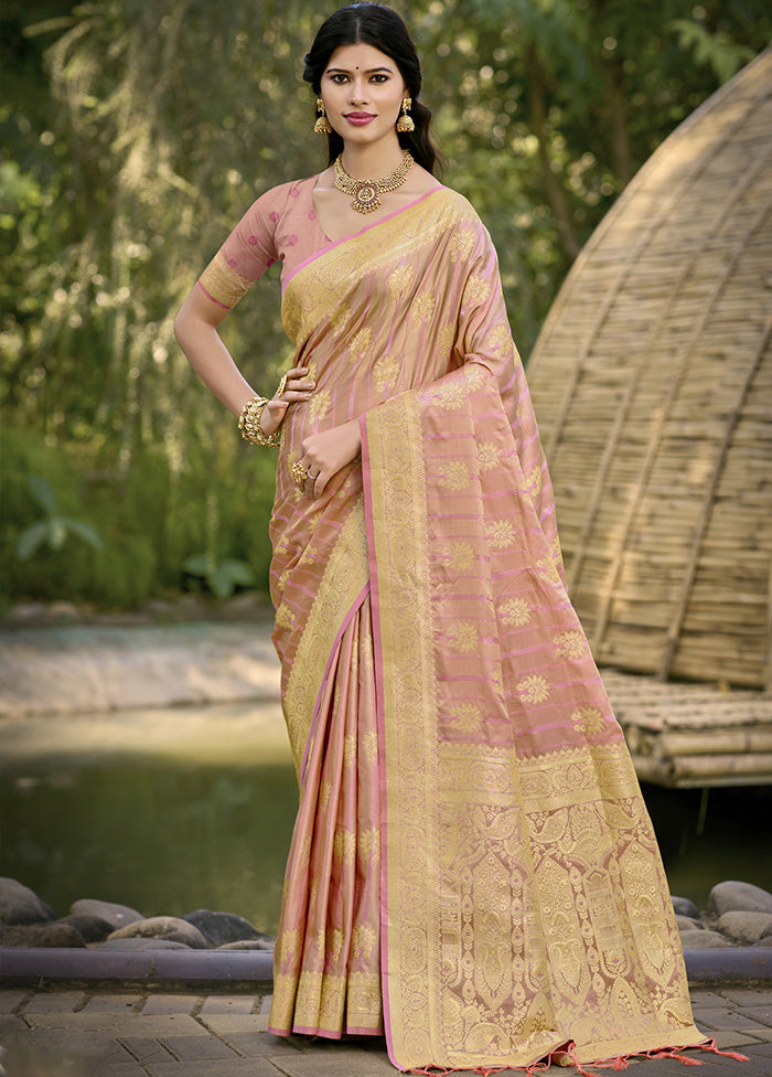 Pink Spun Silk Saree With Blouse Piece For Sale Top Quality